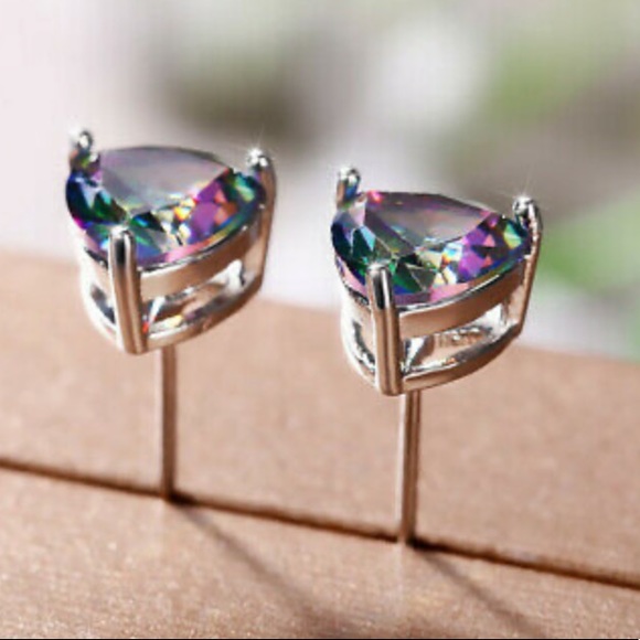New Sterling silver stud rainbow stone earrings - Picture 5 of 5